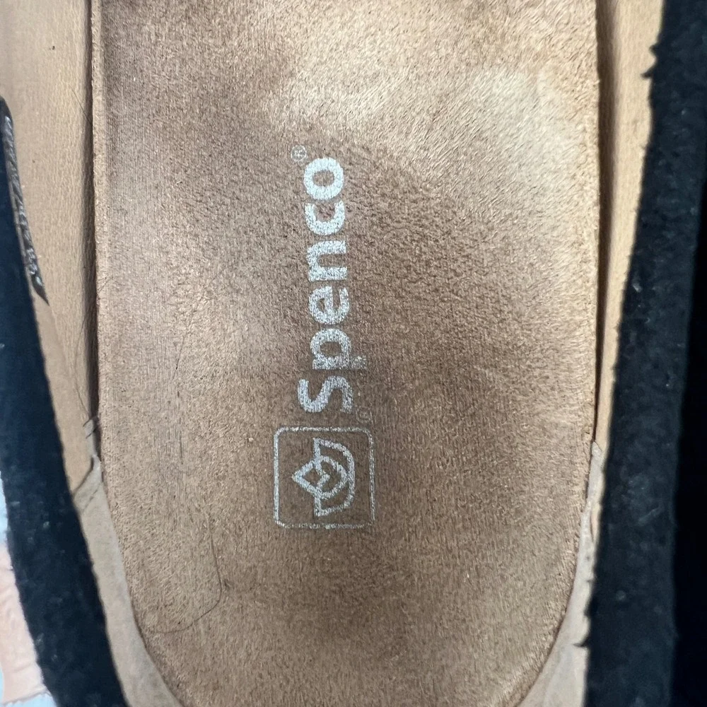 Spenco Siesta Slide Shoes Sz 8.5 Black Blue Orthotic Suede 2 Pr Comfy Slippers